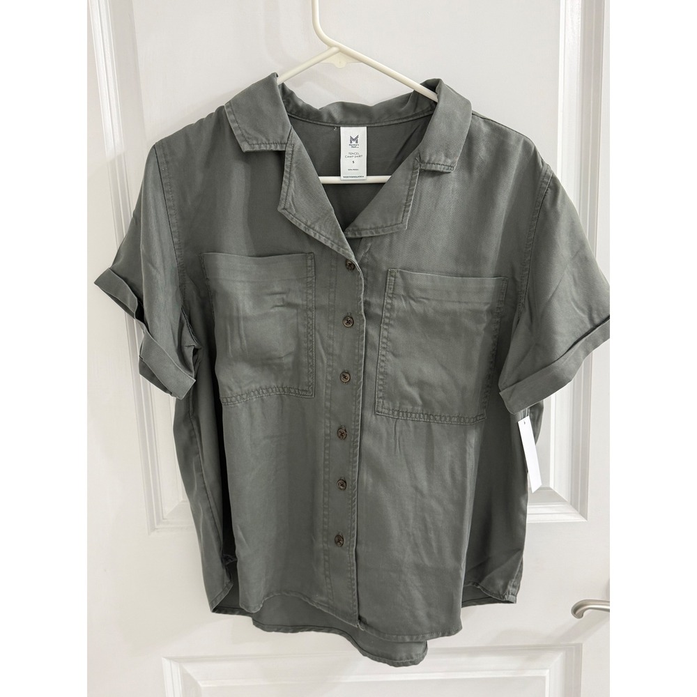 Members Mark Womens Tencel Camp Shirt Olive Green Short Sleeve Button Down S